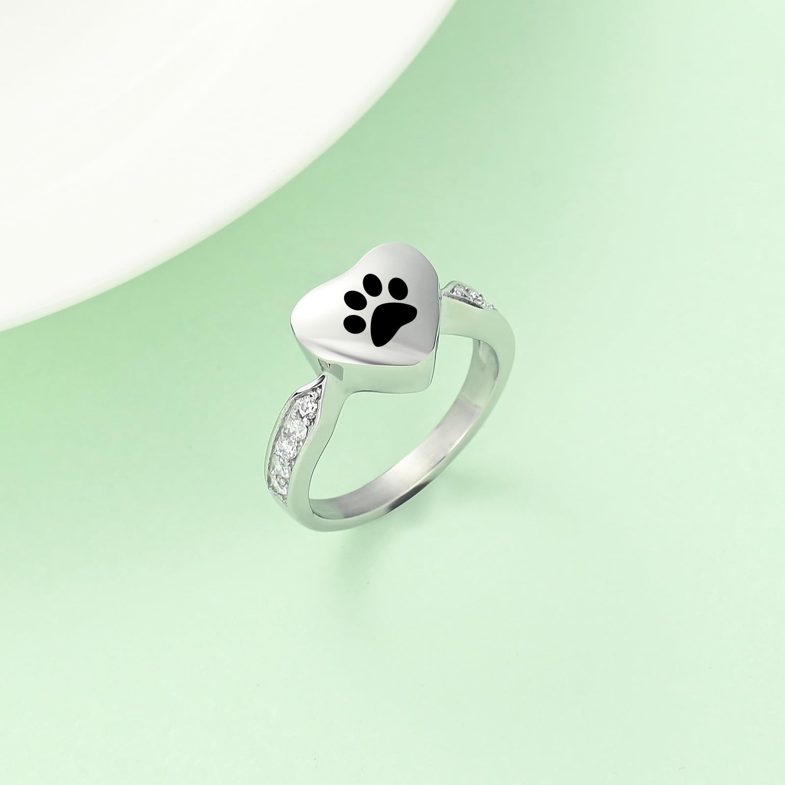 Love Heart Urn Ring For Pet Dog Cat'S Ashes Keepsake Memorial Jewelry Paw Print Cremation Finger Rings (8#, Black)
