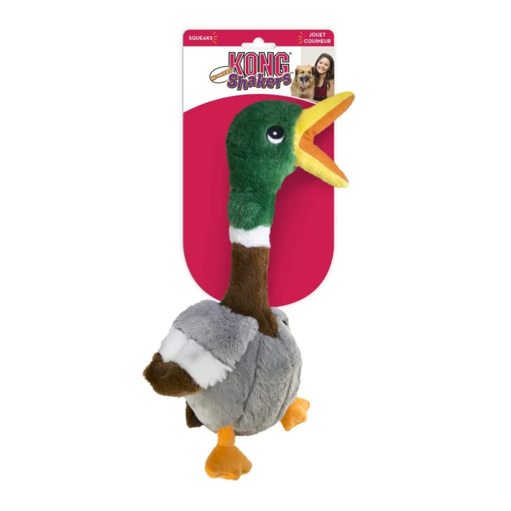 Kong Shakers Honkers Duck - Long Plush Toy With Low Tone Squeaker (Large)