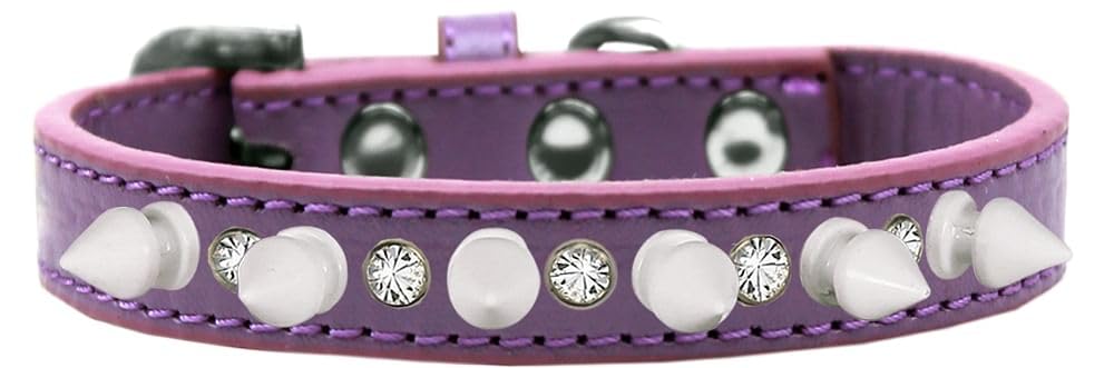 Pet and Dog Spike Collar, Clear Crystals & White Spikes? Lavender 10