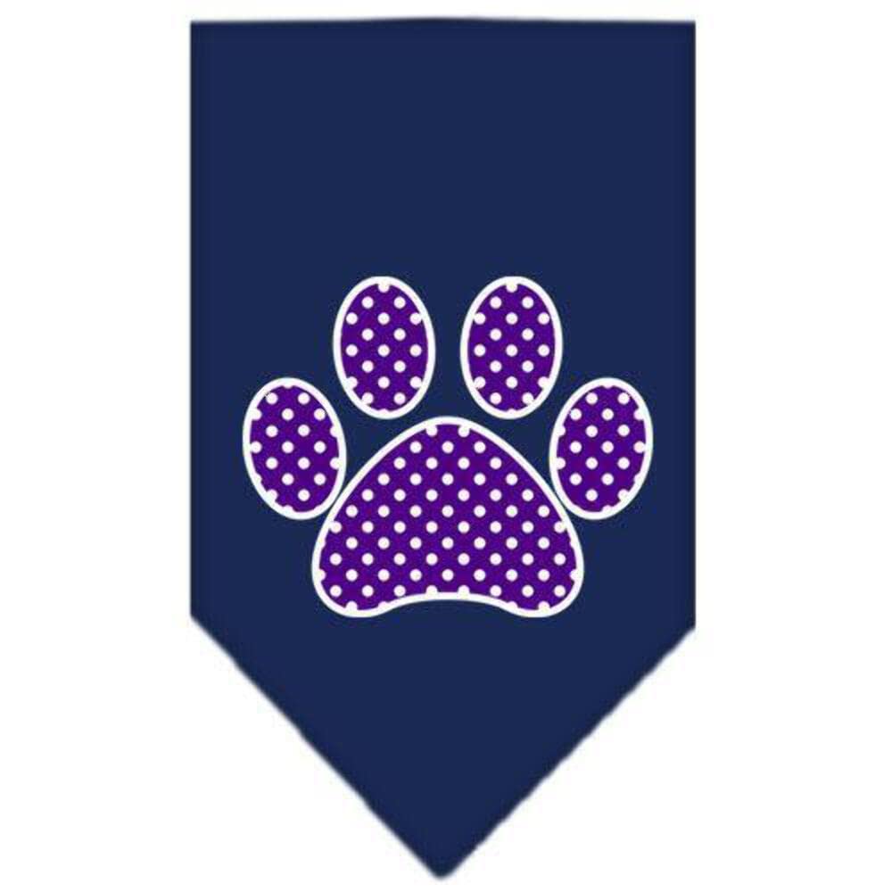 Pet and Dog Bandana Screen Printed, &quot;Purple Swiss Dot Paw&quot; Red Small