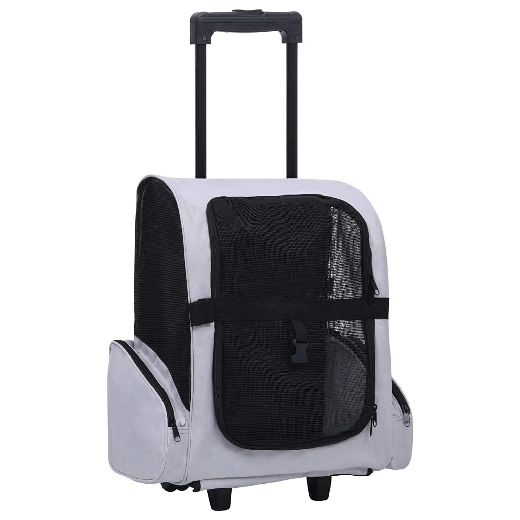 vidaXL Foldable Multipurpose Pet Trolley Carrier Bag in Gray - Ventilated and Collapsible Pet Backpack/Handbag for Small Pets