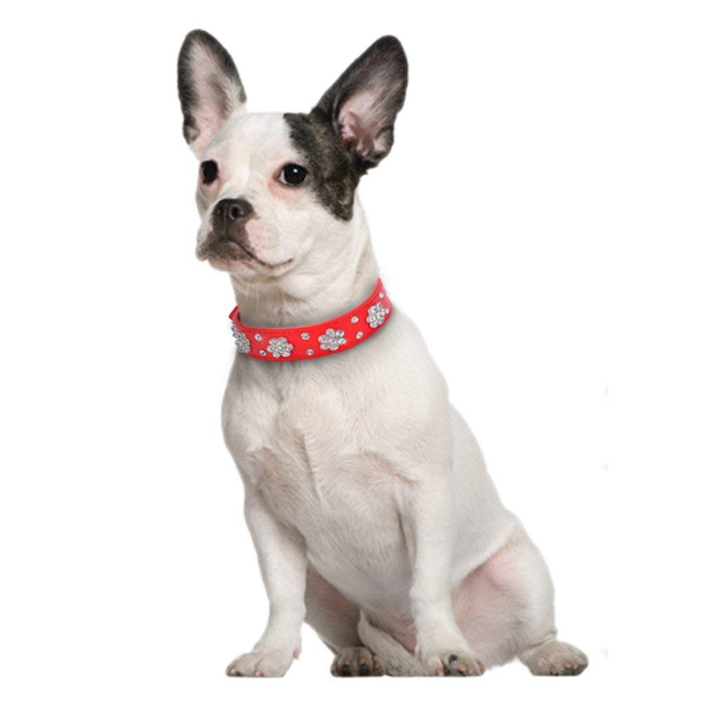 Serijoars Rhinestone Dog Collar, Cute Flower Rhinestone Cat Dog Collar Bling Collar Pu Leather Collar Adjustable Sizes Xs Small