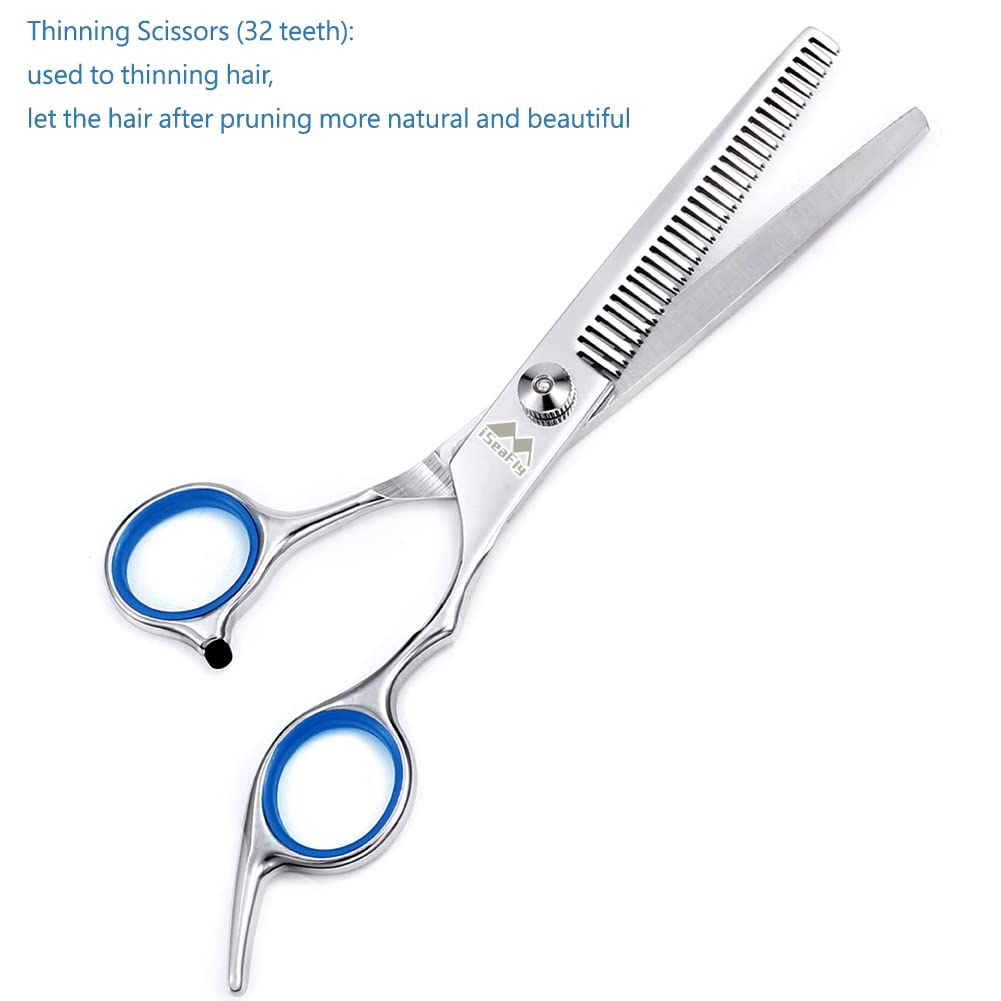 Iseafly Dog Scissors With Round Tip, 6 In 1 Dog Grooming Kit, Stainless Steel Pet Grooming Scissors For Full Body, Face, Nose, E