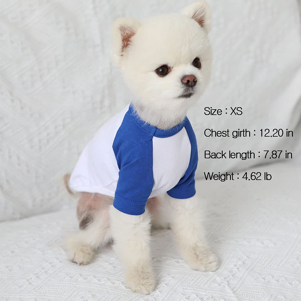 Lucky Petter Dog Cotton Shirts for Small and Large Dogs Raglan T-Shirts Soft Breathable Dog Shirt pet Clothes (Small, White/Blue
