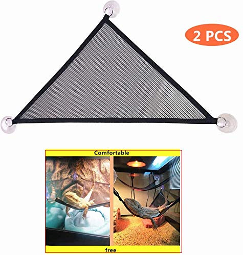 Reptile Hammock Lounger & Ladder Accessories Set For Large & Small Bearded Dragons Anole Geckos Lizards Or Snakes (Triangle, 19×13×13 Inch, 2 Pack)