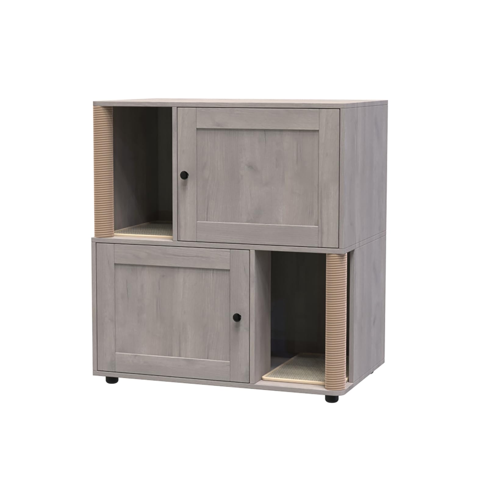 Garvee Cat Litter Box Enclosure for 2 Cats, Double Hidden Litter Box Furniture Cabinet with 2 Scratch Mat and Scratch Post, Mode