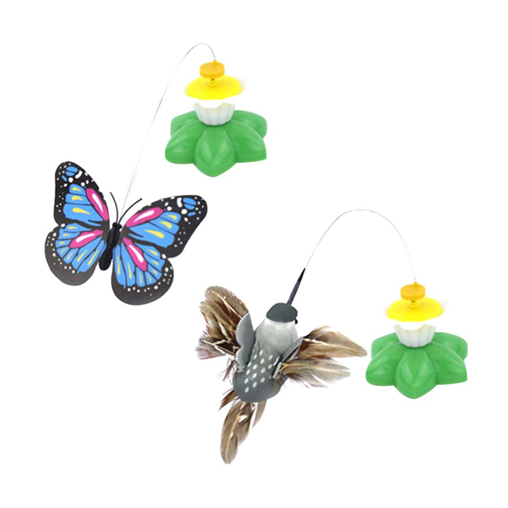 Ipetboom Pet Cat Toys 2 Pcs Automatic Interactive Kitten Toy, Cat Wand Toy Hummingbird Butterflies Cat Teaser Self Rotating Cat