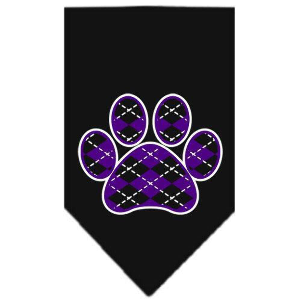 Pet and Dog Bandana Screen Printed, &quot;Purple Argyle Paw&quot; Black Small