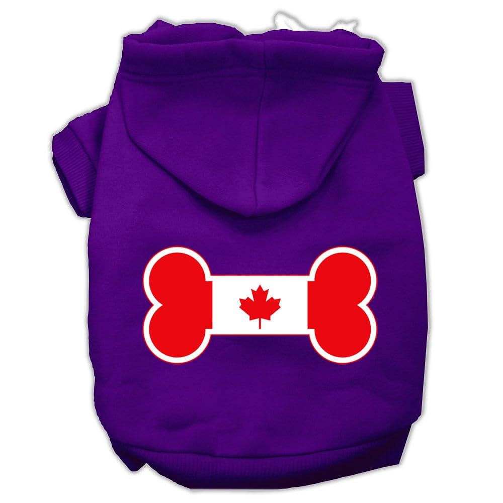 Pet, Dog & Cat Hoodie Screen Printed, 'Bone Shaped Canadian Flag' Purple Xl (14-20 Lbs.)