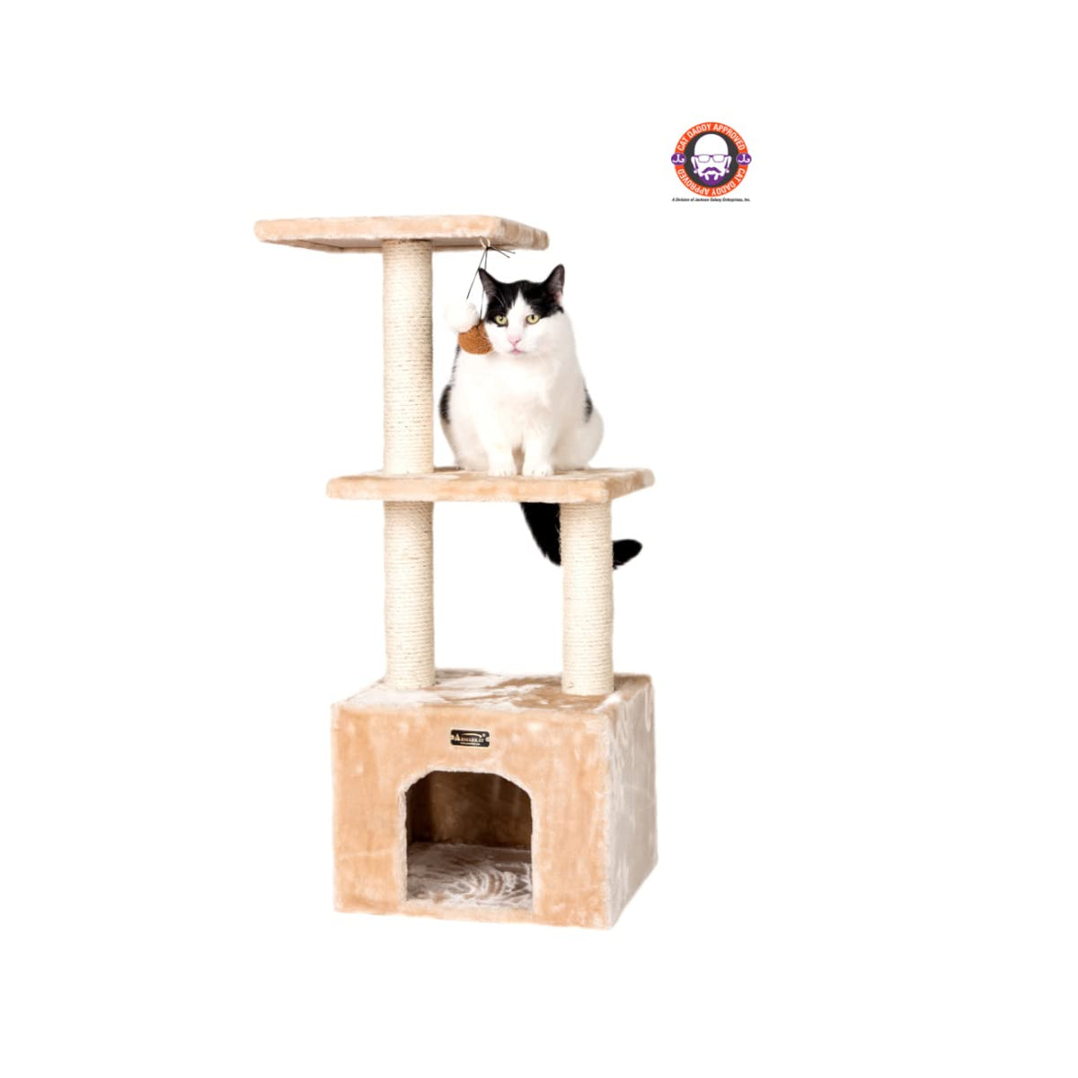 Armarkat 3-Tier Cat Tree Real Wood Furniture With Sisal Scartching Post, Beige, 16''(L) X 14''(W) X 39''(H) (A3902)