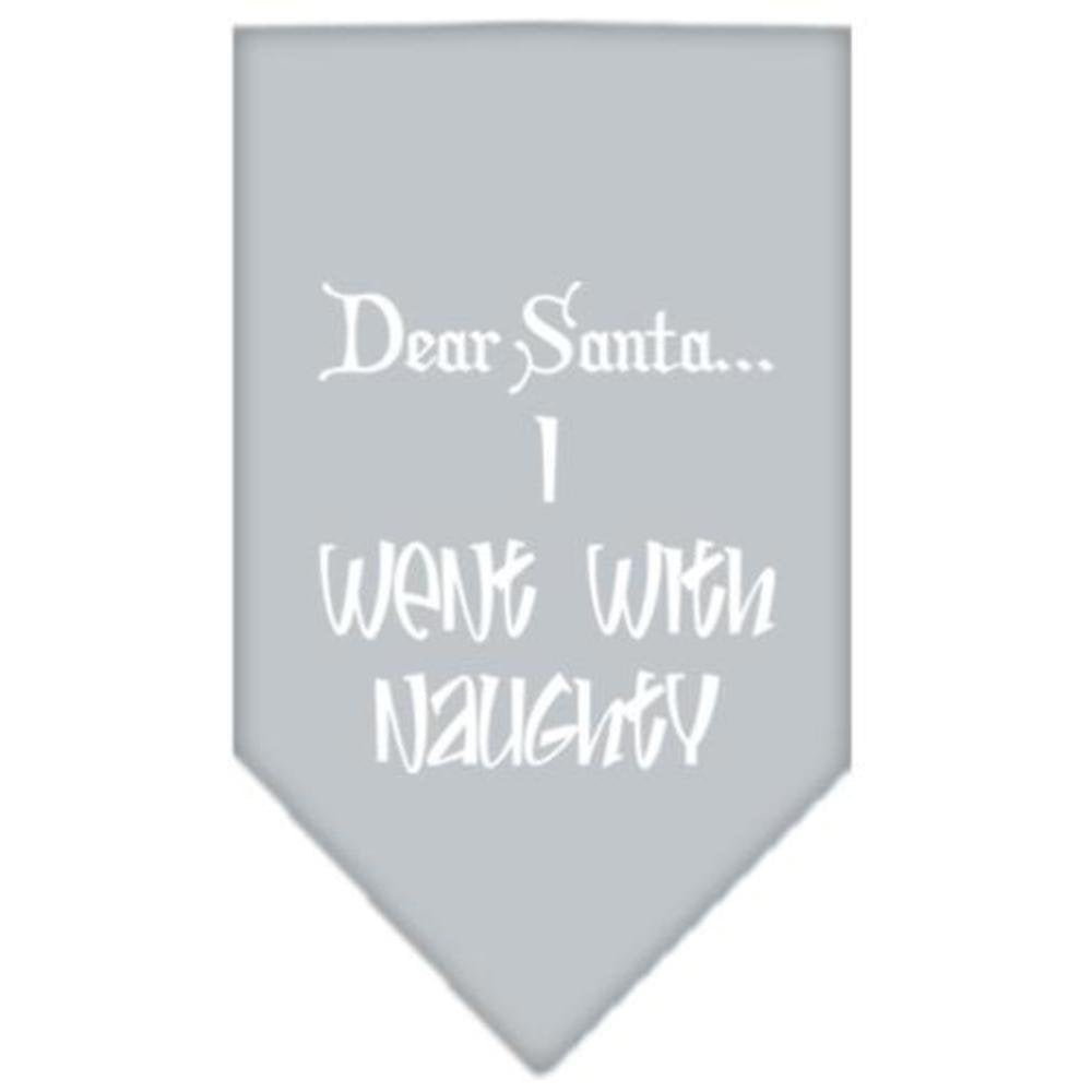 Christmas Pet and Dog Bandana Screen Printed, &quot;Dear Santa... I Went With Naughty&quot; Grey Small