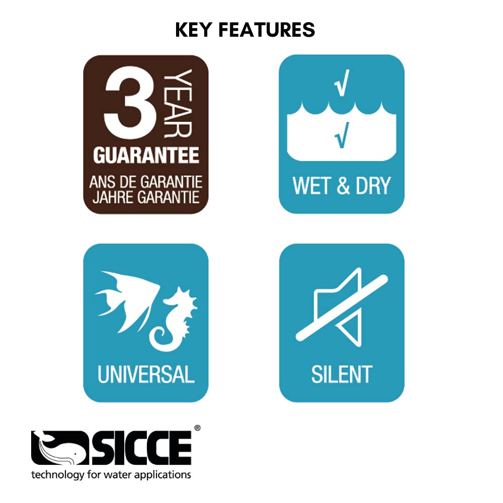 Sicce Syncra Silent Nano Multifunction 110 Gph Submersible Water Pump | Italian Made 2.8W Ultra Quiet Durable Aquarium Fish Tank, Fountain, Pond, Hydroponics, Terrarium Black | Freshwater & Saltwater