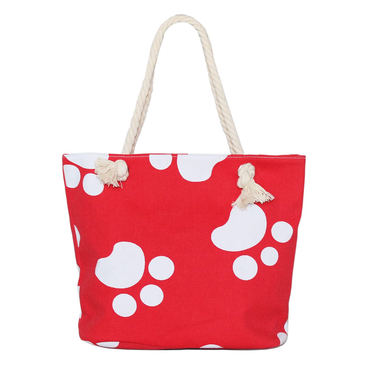 Premium Dog Cat Puppy Kitty Animal Paws Print Canvas Tote Shoulder Bag Handbag, Red