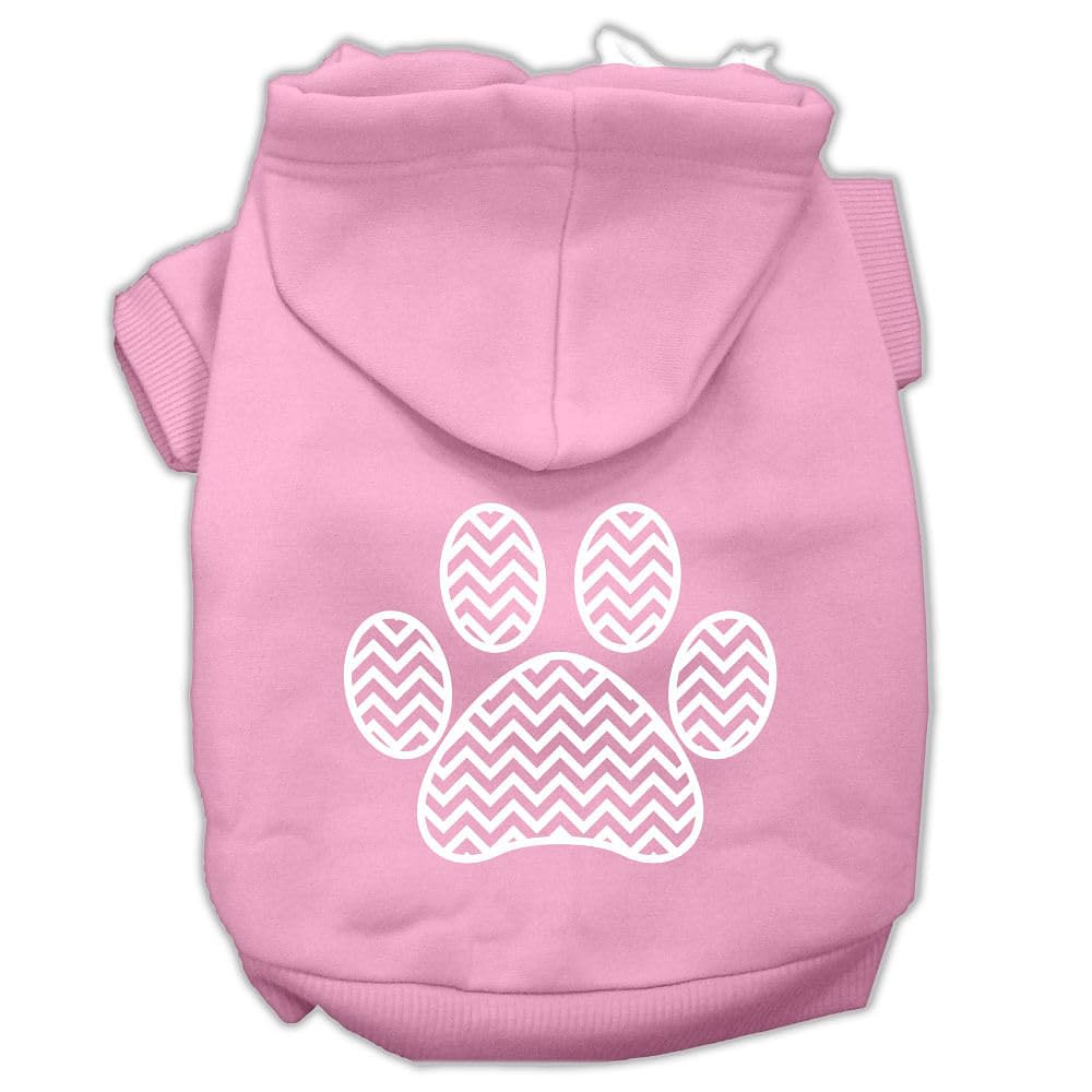 Pet Dog & Cat Hoodie Screen Printed, 'Chevron Paw Print' Light Pink 2Xl (20-25 Lbs.)