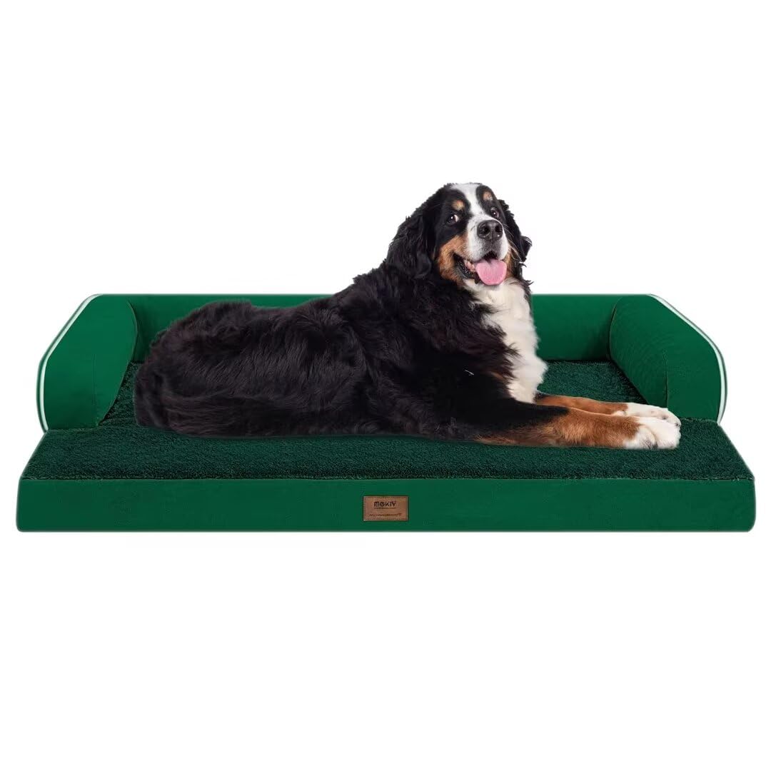 Large Dog Bed Orthopedic Washable Extra Xxxlarge Big Dog Bed With Washable Bolster & Memory Foam Couch Sofa - Waterproof With Removable Cover - Emerald Dog Bed