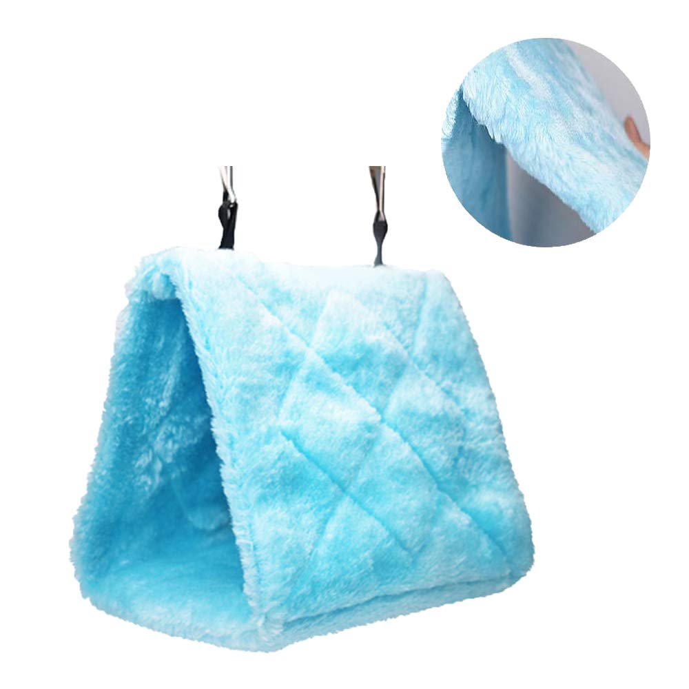 Cdycam Plush Pet Bird Hut Nest Hammock Hanging Cage Warm Nest Happy Snuggle Cave Tent (Blue, Large)