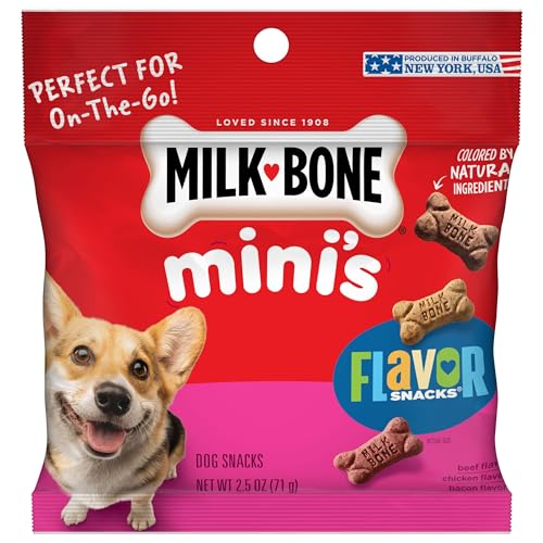 Milk-Bone Mini s Flavor Snacks Dog Treats, 2.5 Ounce (Pack of 20), Perfect for Walks, Travel Size, Party Favor