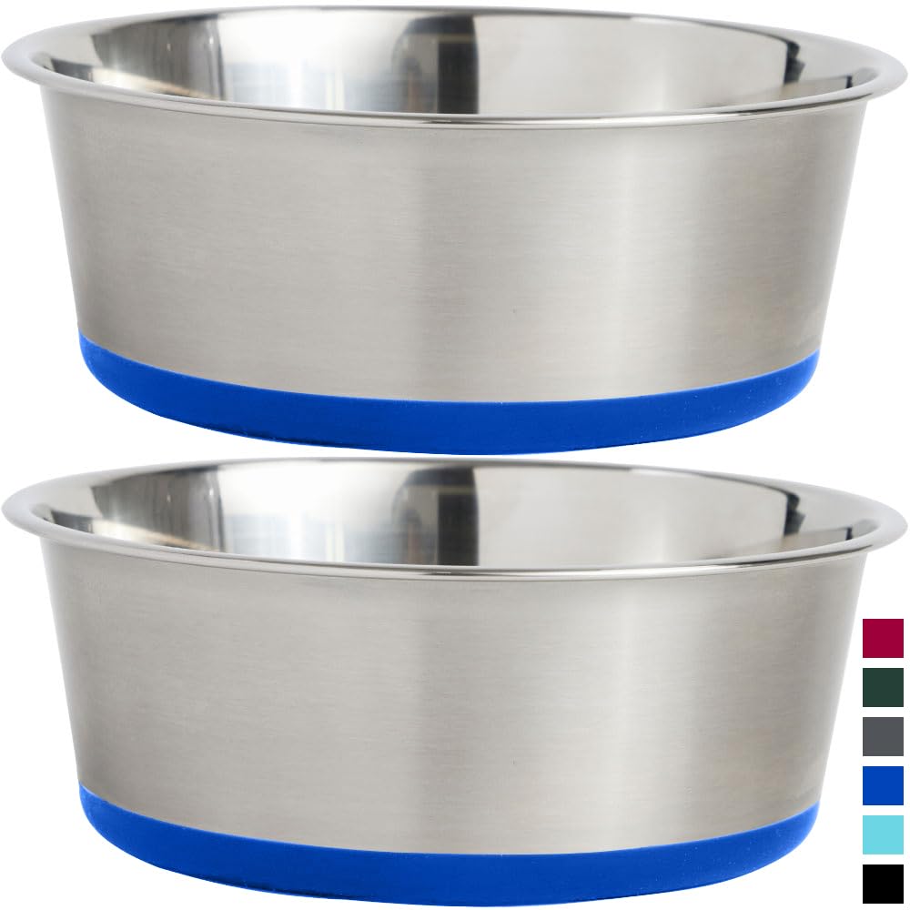 GORILLA GRIP Set of 2 Dog Bowls, Heavy Duty Metal Food and Water Bowl for Feeding Dogs and Cats, Dishwasher Safe, Rust Resistant
