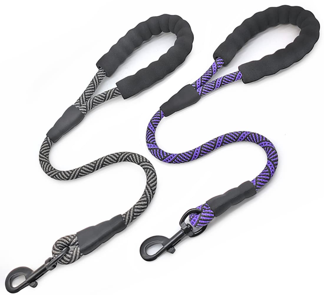 Mycicy 2Ft Rope Dog Leash, 2 Pack Strong Nylon Short Dog Leash With Comfortable Padded Handle, Easy Control And Walking Traffic Leash For Large And Medium Dogs (Black+Purple)