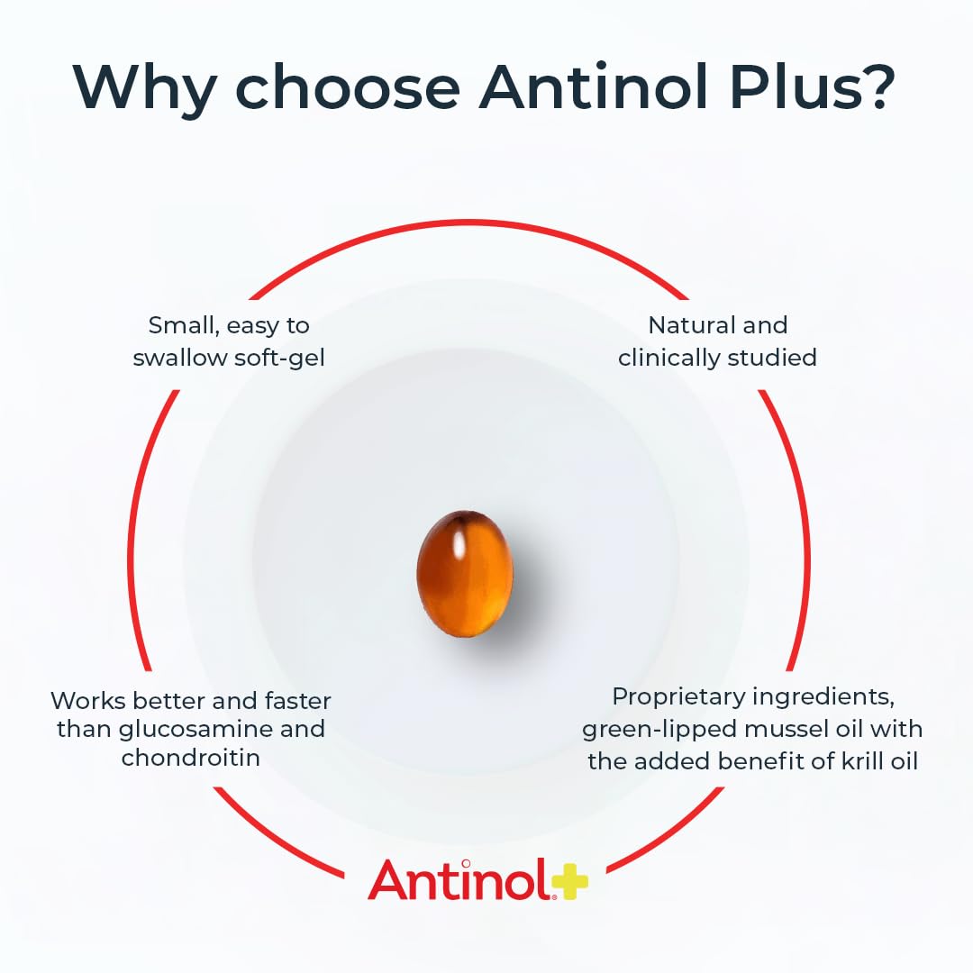 Antinol Plus Dog Joint Supplement - Mobility, Green-Lipped Mussels & Krill Oil - 120 Soft Gels, Orange