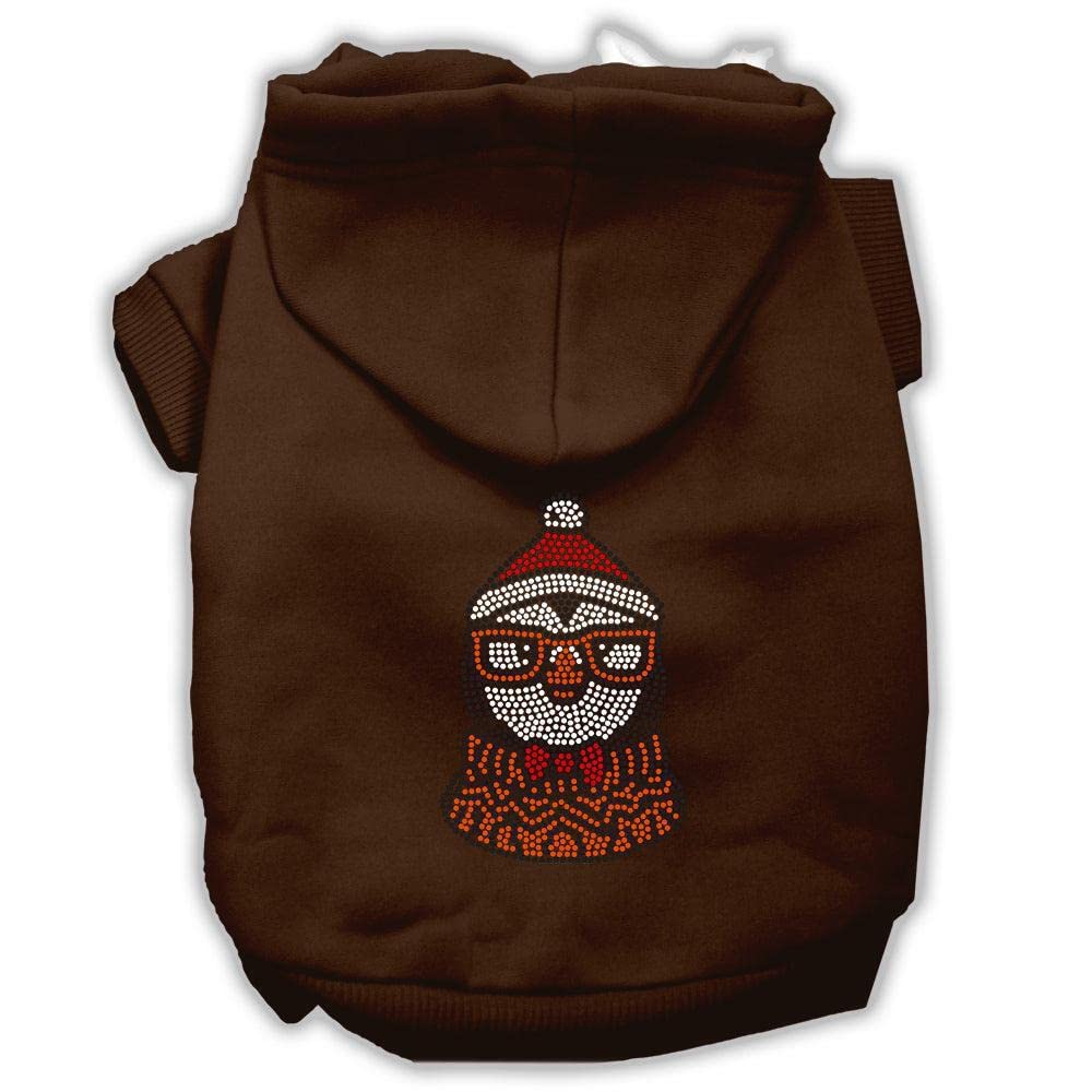 Christmas Pet Dog & Cat Hoodie Screen Printed, 'Hipster Penguin' Brown 3Xl (25-35 Lbs.)