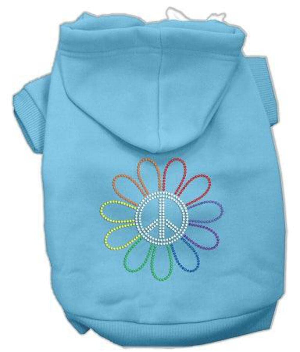 Mirage Pet Products Rhinestone Rainbow Flower Peace Sign Hoodie, Size 18, Baby Blue