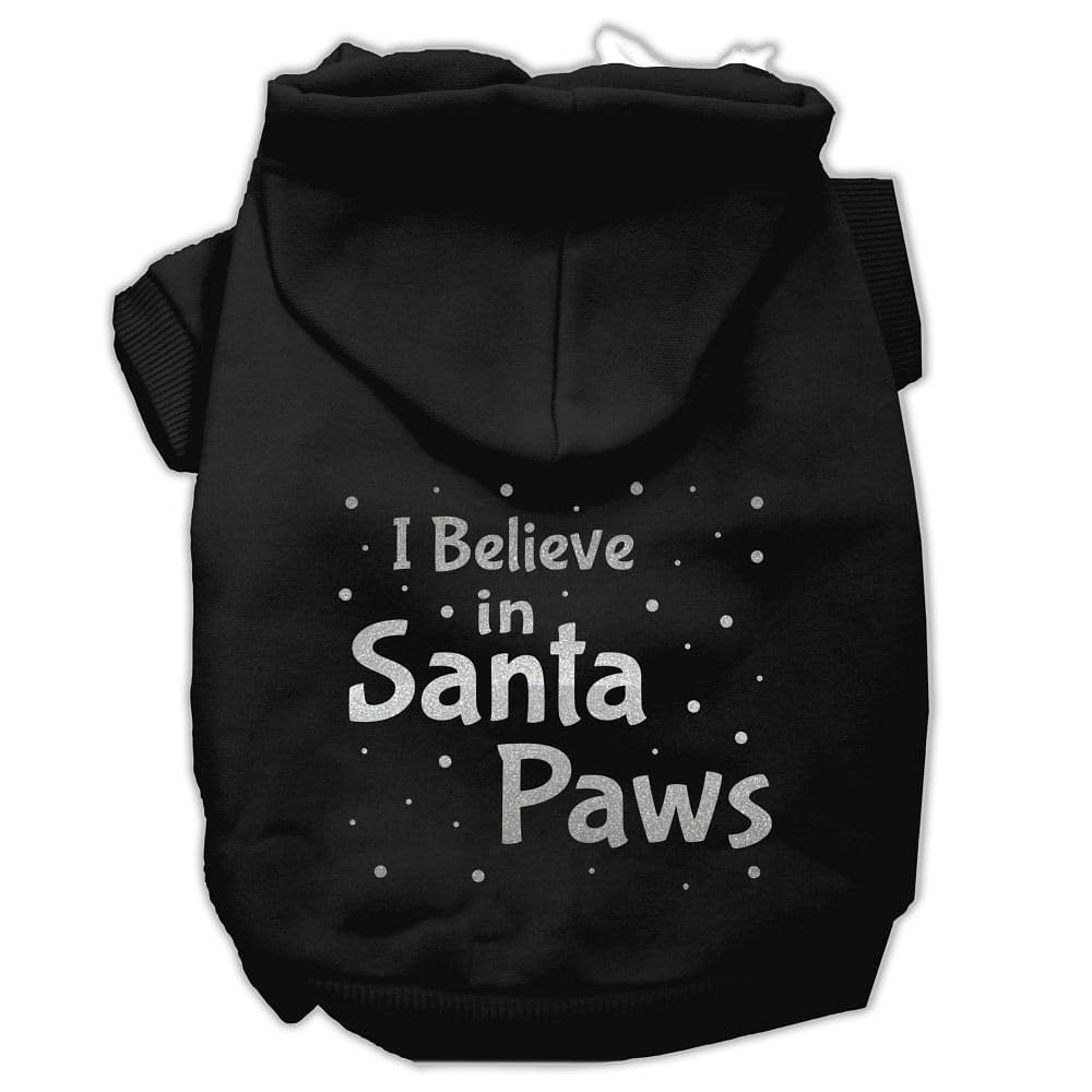 Christmas Pet, Dog & Cat Hoodie Screen Printed, I Believe in Santa Paws Black LG (10-14 lbs.)