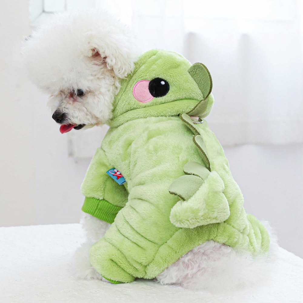 Anelekor Dinosaur Dog Costume, Winter Dog Pajamas For Small Dogs, Warm Puppy Hoodies, Blue Cold Weather Coat For Cat, Warm Pet C