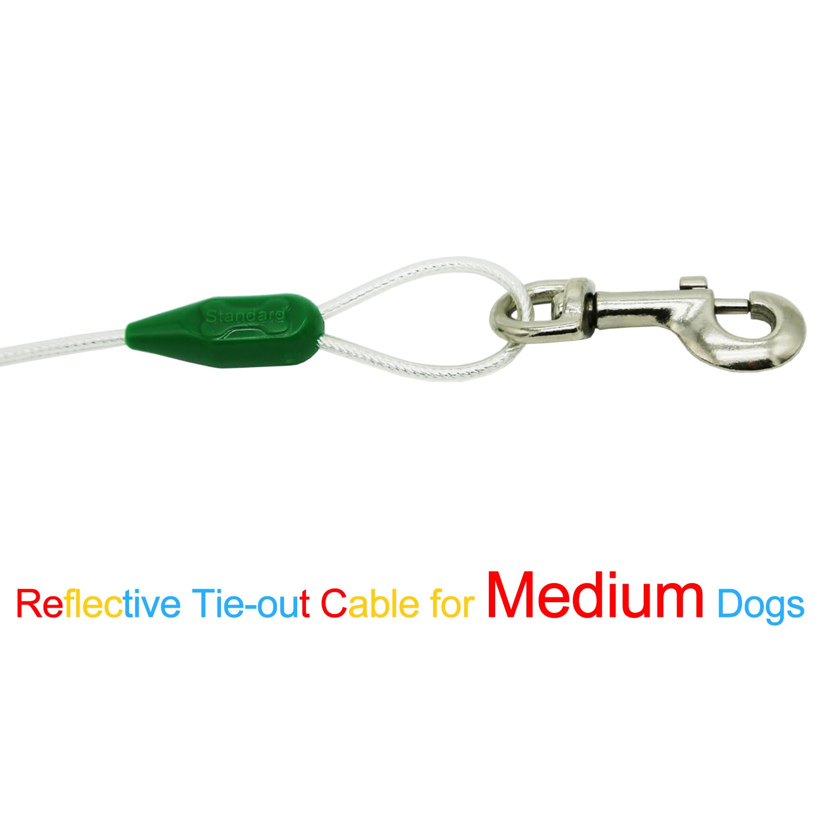 Petest 30Ft Reflective Tie-Out Cable For Medium Dogs Up To 60 Pounds