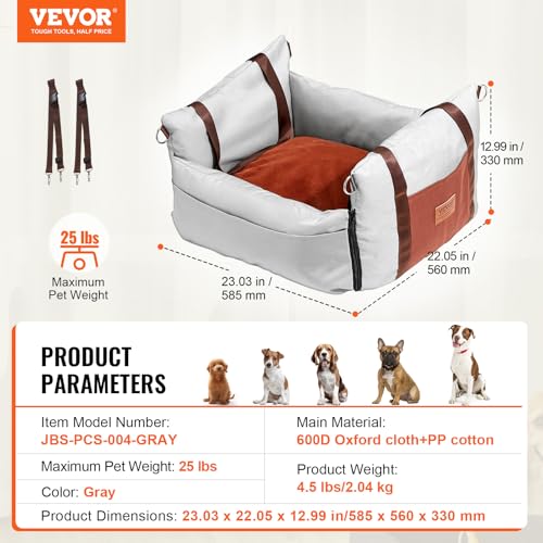 Vevor Dog Booster Car Seat Pet Car Seat For Small Dog Up To 25Lbs Gray