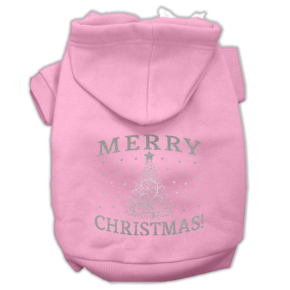 Christmas Pet Dog & Cat Hoodie Screen Printed, 'Shimmer Christmas Tree' Brown Lg (10-14 Lbs.)