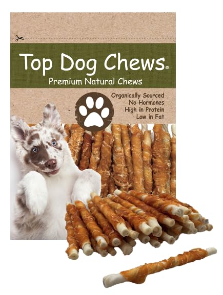 Top Dog Chews - All Natural Chicken Wrapped Rawhide Dog Twists (100 Pack), Natural Chew Sticks for Healthy Teeth and Happy Dogs,