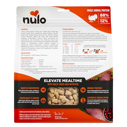 Nulo Freeze-Dried Raw Turkey Recipe with Cranberries Complete and Balanced Dry Dog Food Kibble, 18 Ounce Bag
