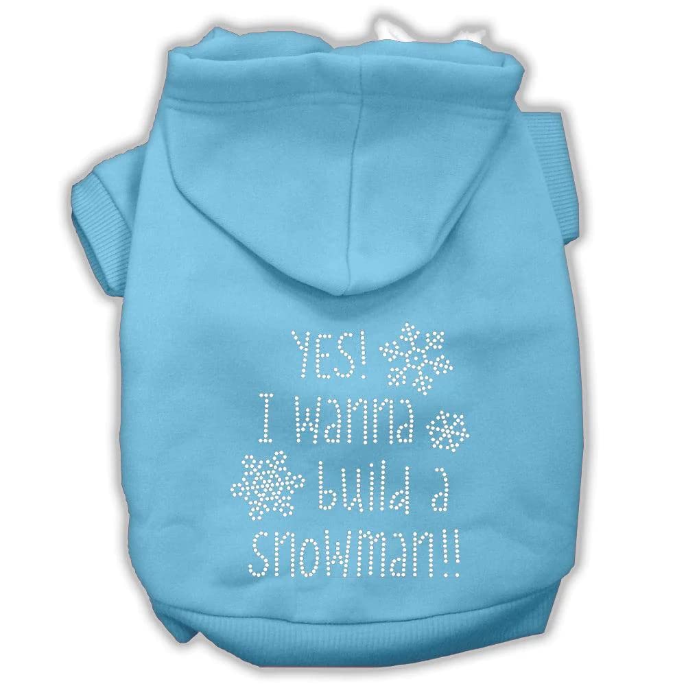 Christmas Pet, Dog & Cat Hoodie Rhinestone, 'Yes! I Want To Build A Snowman' Baby Blue Xl (14-20 Lbs.)