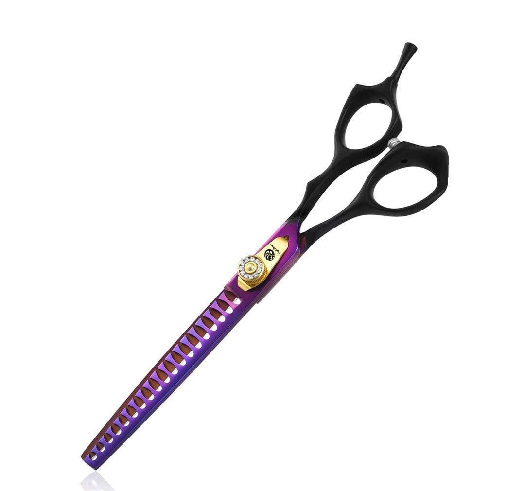 Purple Dragon Professional 7.0/8.0 Inch Pet Grooming Hair Cutting Scissor And 6.75/8.0 Inch Dog Chunker Shear - Japan 440C Stainless Steel For Pet Groomer Or Family Diy Use (Chunker Scissor)