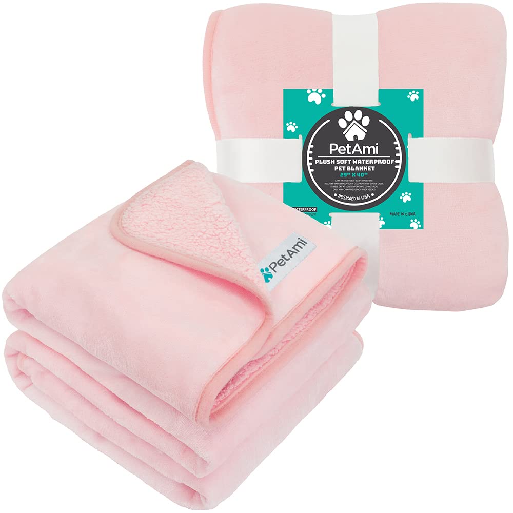 Petami Waterproof Dog Blanket For Small Medium Dogs, Pee Proof Pet Blanket Sherpa Fleece Couch Cover, Reversible Cat Throw Bed Sofa Protector, Soft Plush Washable Pad (Medium 29X40, Pink)