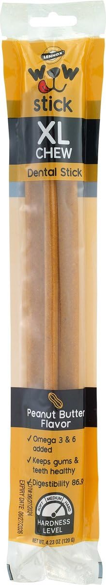 Wow XL Sticks 9.5 Peanut Butter Dental Stick Dog Chew Treat | Omega 3 & 6 Added | Keeps Gums & Teeth Healthy | 4.23 Ounces - 3 P
