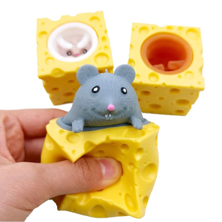 Shopipistic Cat Toys Interactive Cheese Mouse Toy For Indoor Cats Adult & Kittens  Squeeze Silicone Pop Out Mouse, Funny Play T