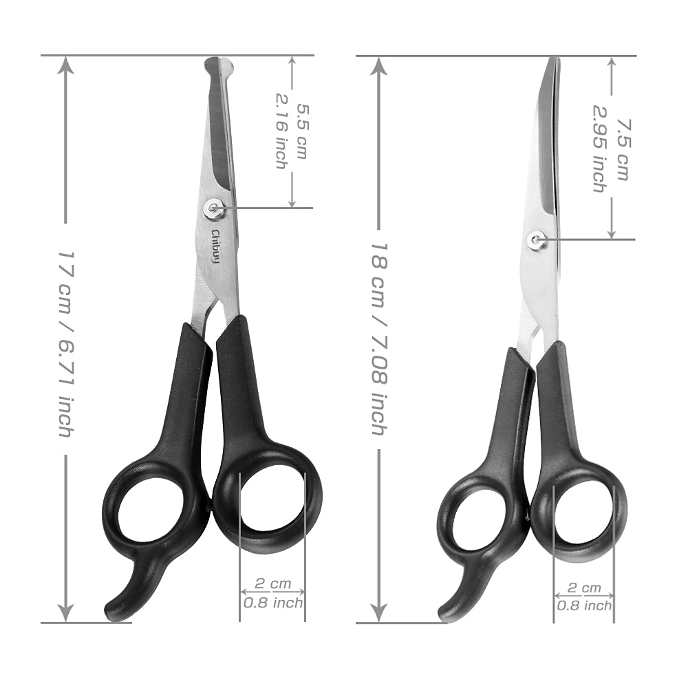 Chibuy Pet Grooming Scissors Set Ball Tip Eye Cut Scissors And Curved Shears, Professional Home Pets Grooming Tools Kit For Dogs And Cats