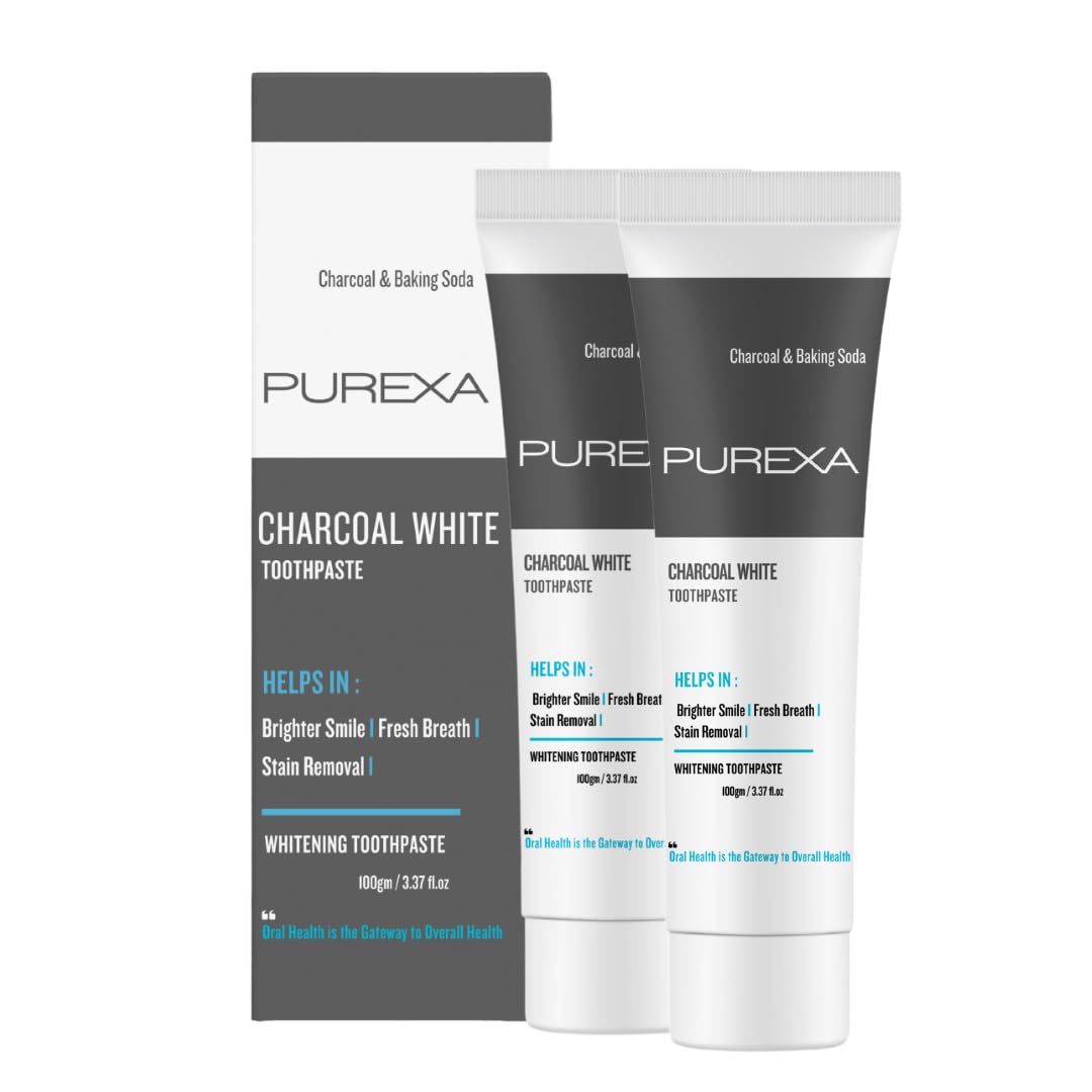 Purexa Charcoal White Toothpaste Pack Of 2 | Dual Whitening Combo | Activated Charcoal Teeth Cleaner For Stain Removal, Fresh Br