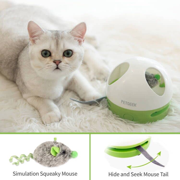 PETGEEK Interactive Cat Toy - Automatic Squeaky Mouse with Catnip, Engaging Indoor Exercise for Cats, Green Color