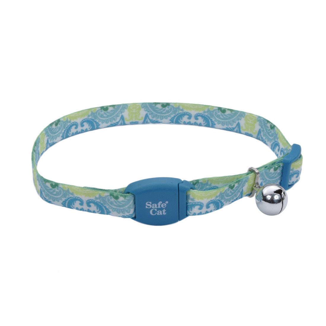 Coastal Pet - Safe Cat Fashion Breakaway Cat Collar with Magnetic Buckle and Bell - Teal Peacock Print - 3/8 x 8-12