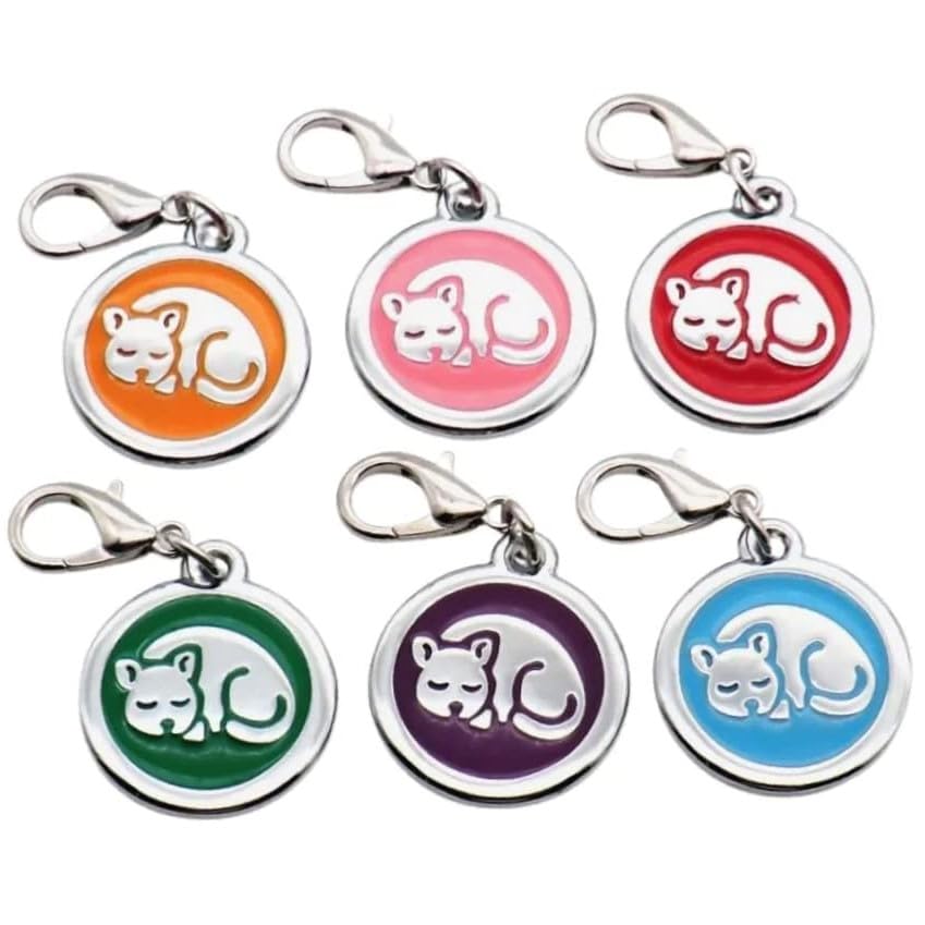 Coolliant Personalized Pet Id Tag With Lobster Claw Clasp For Kittens And Cats - Small Custom Name Tag For Collars (Sleeping-Rou