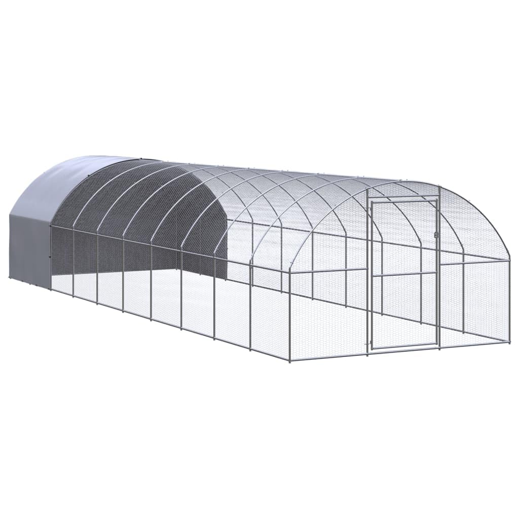 vidaXL Large Contemporary Outdoor Chicken Coop 9.8ft X 32.8ft 6.6ft Weatherproof Galvanized Steel Gray Design for Chickens and S