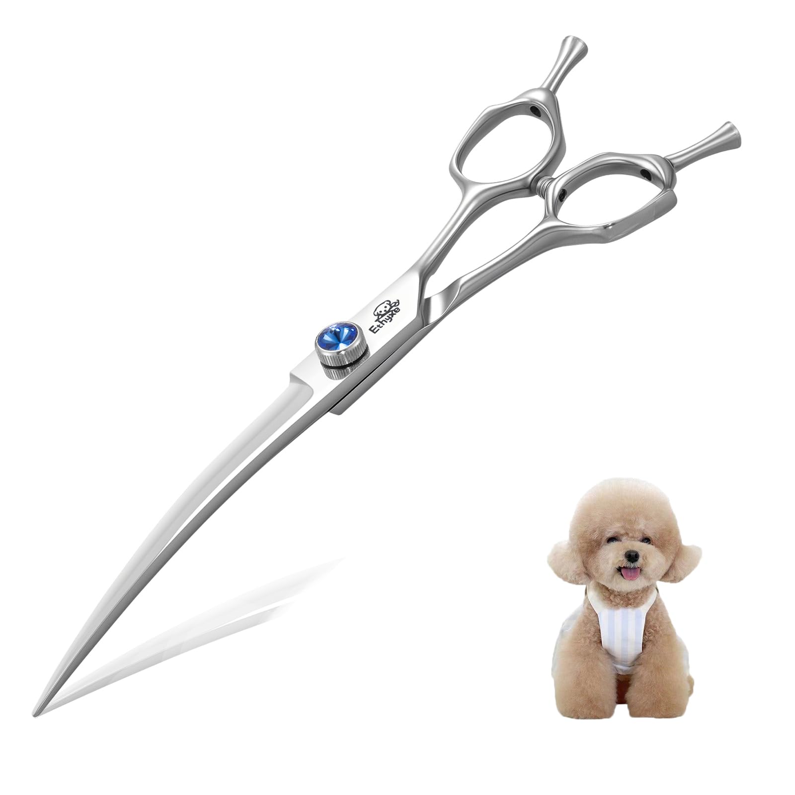 Ethyxe 7'' Curved Dog Grooming Scissors,25 Degree Of Curved Blade,Premium Pet Grooming Shears For Trimming Face And Paws