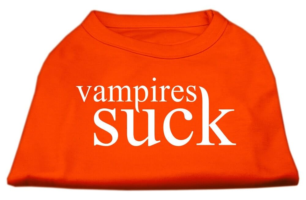 Halloween Pet Dog & Cat Shirt Screen Printed, 'Vampires Suck' Orange Sm (3-6 Lbs.)