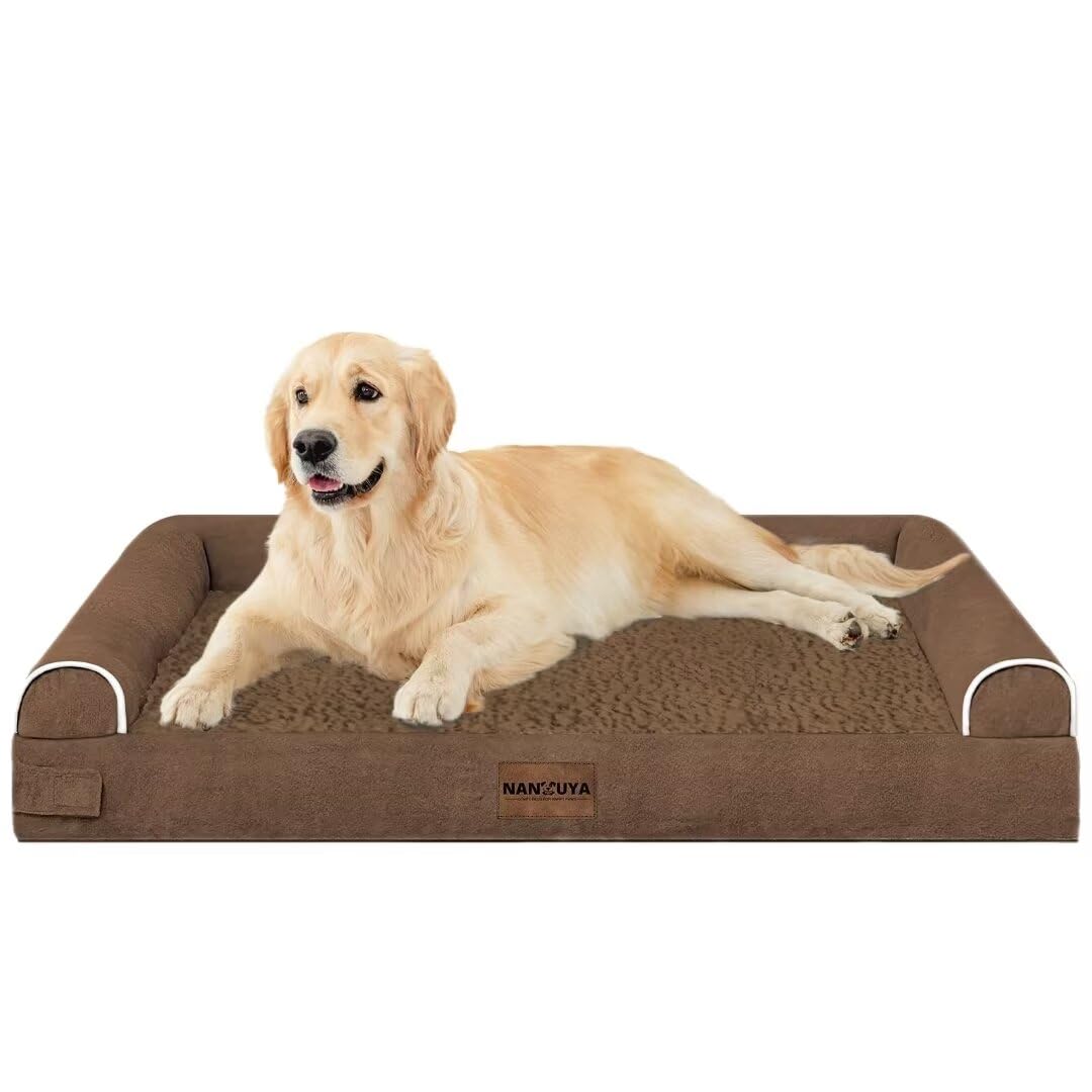 Large Dog Bed Orthopedic Washable: Beds Bolster Xl Bed Medium Large Dogs Egg Crate Foam Couch Sofa Waterproof With Removable Cover - Dark Coffee