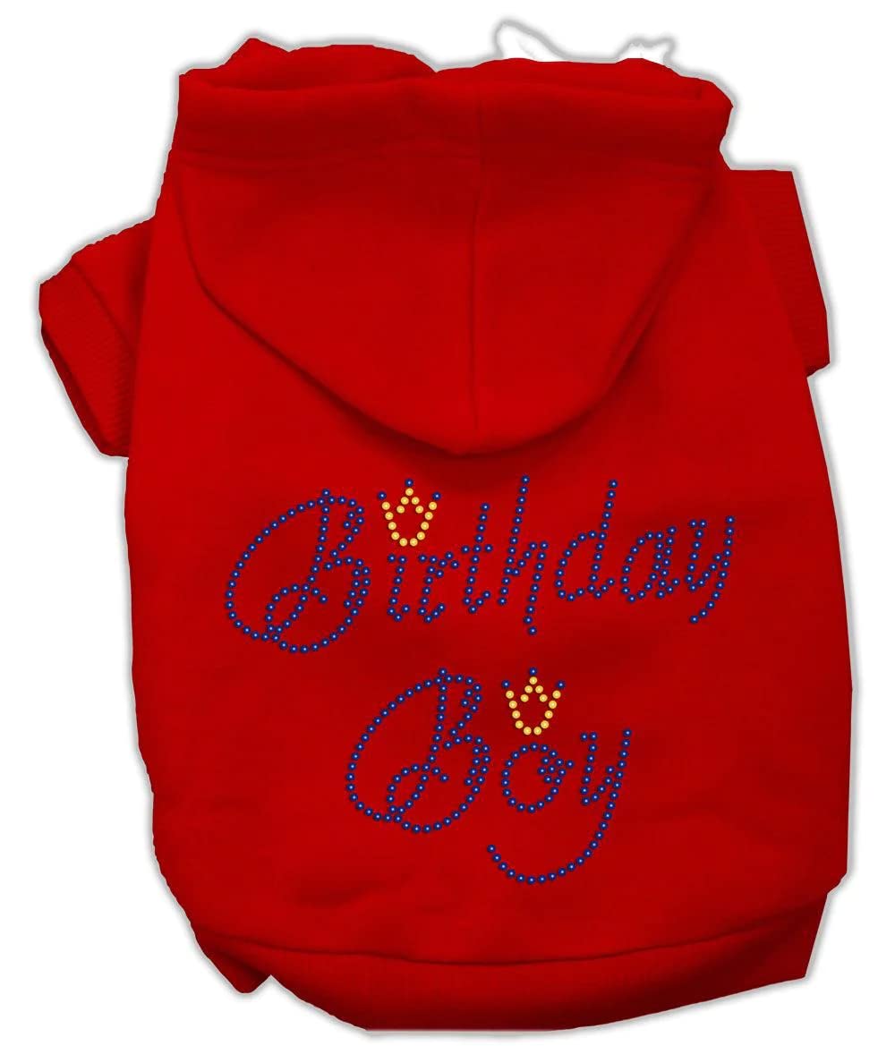 Birthday Pet Dog & Cat Hoodie Rhinestone, 'Birthday Boy' Red Xl (14-20 Lbs.)