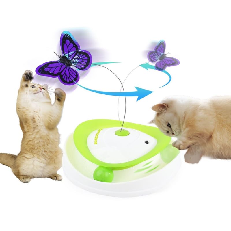 Dog Trust 2 In 1 Interactive Cat Roll Around Flutter Bug Toy, Interactive Cat Butterfly Flutter Toy With Rolling Balls, Automati