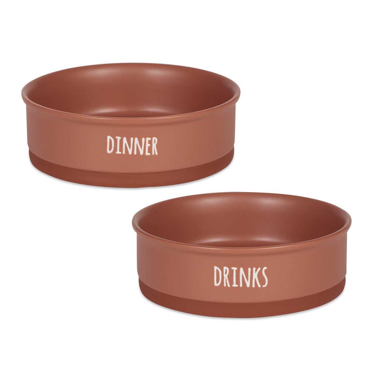 Bone Dry Ceramic Pet Bowls For Dogs & Cats Dishwasher & Microwave Safe, Non-Slip Bottom For Secure Feeding With Less Mess, Large Set, 7.5X2.4, Terra Cotta, 2 Count